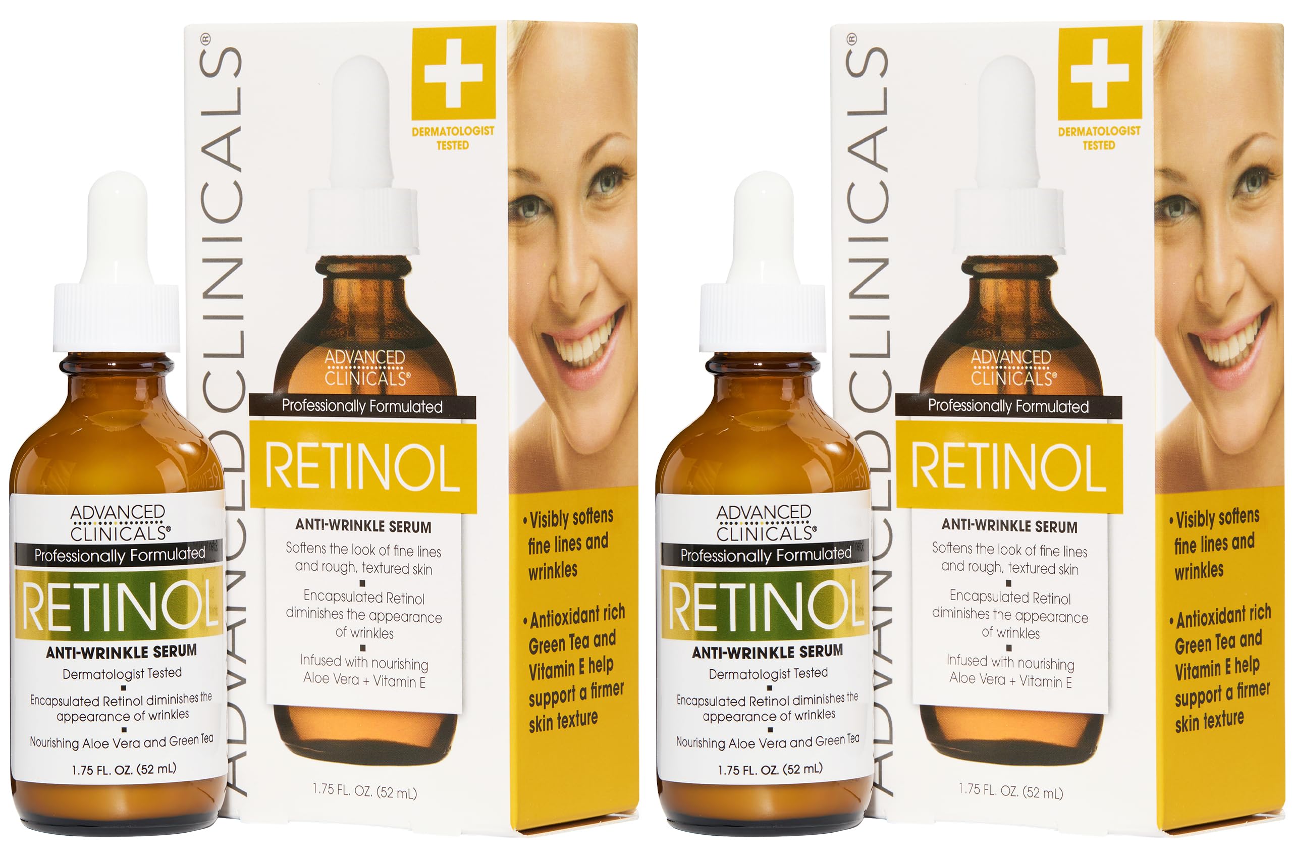 Advanced Clinicals Retinol Serum For Face | Visible Anti Aging Retinol Serum Skin Care Face Moisturizer With Vitamin E Helps Improve Look Of Wrinkles, Fine Lines, & Uneven Skin Tone, 2-Pack