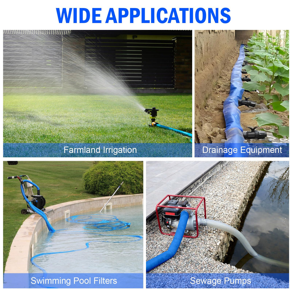 HOMNUTS Pool Backwash Hose 2 IN x 100 FT Blue Pool Pipes with Two Stainless Steel Clamps for Swimming Pool, Garden, Water Transfer