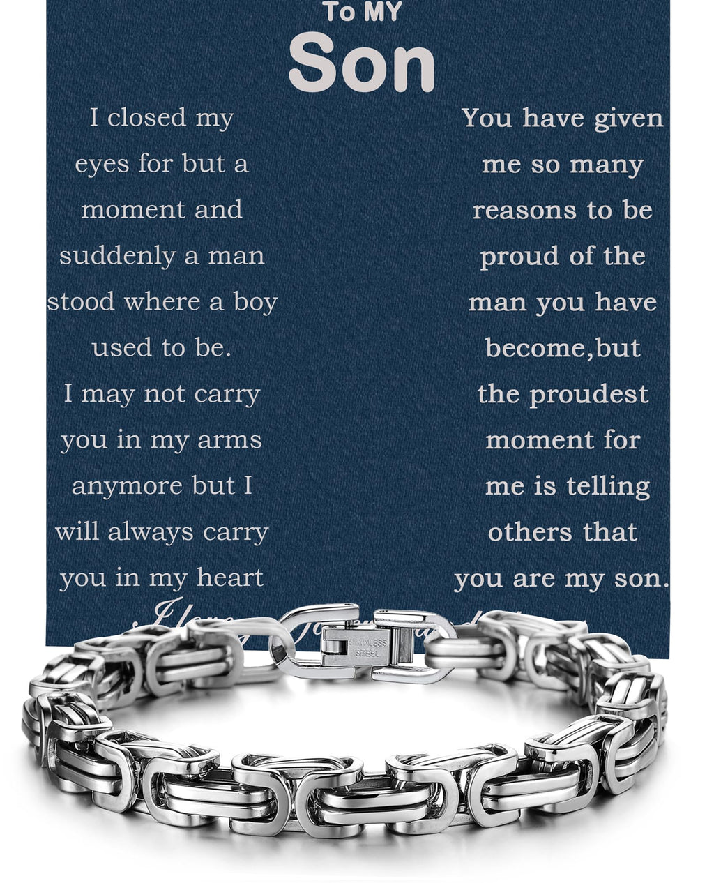MGOOL To My Son Bracelet From Dad Son Gifts From Mom Graduation Birthday Christmas Father's Day Gifts Message Card���LED Gift Box (SB902 -Silver)