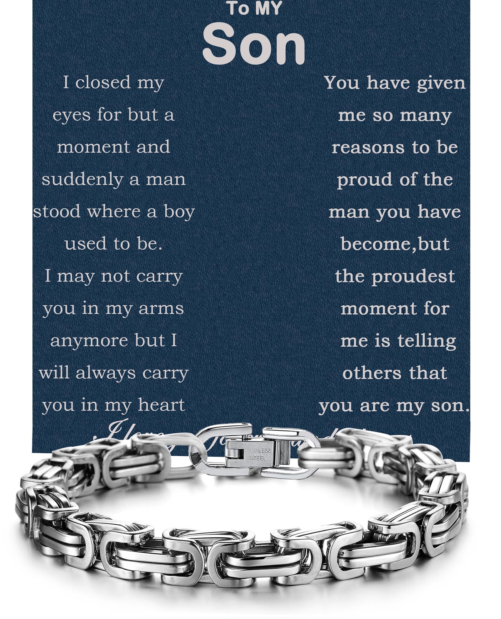 MGOOL To My Son Bracelet From Dad Son Gifts From Mom Graduation Birthday Christmas Father's Day Gifts Message Card���LED Gift Box (SB902 -Silver)