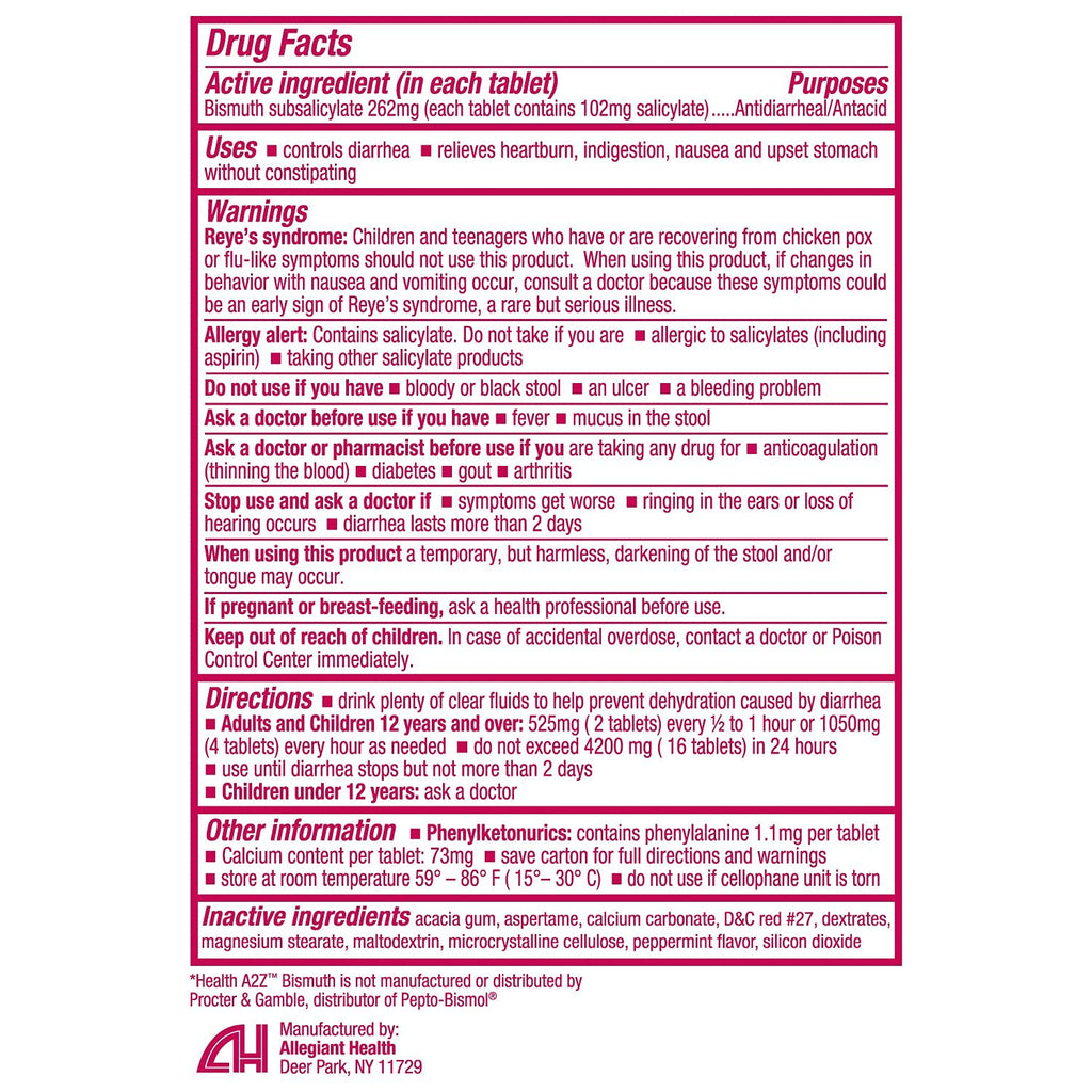 HealthA2Z® Bismuth | Bismuth Subsalicylate 262mg | Multi-Symptom Relief | (24 Pack (288 Tablets))