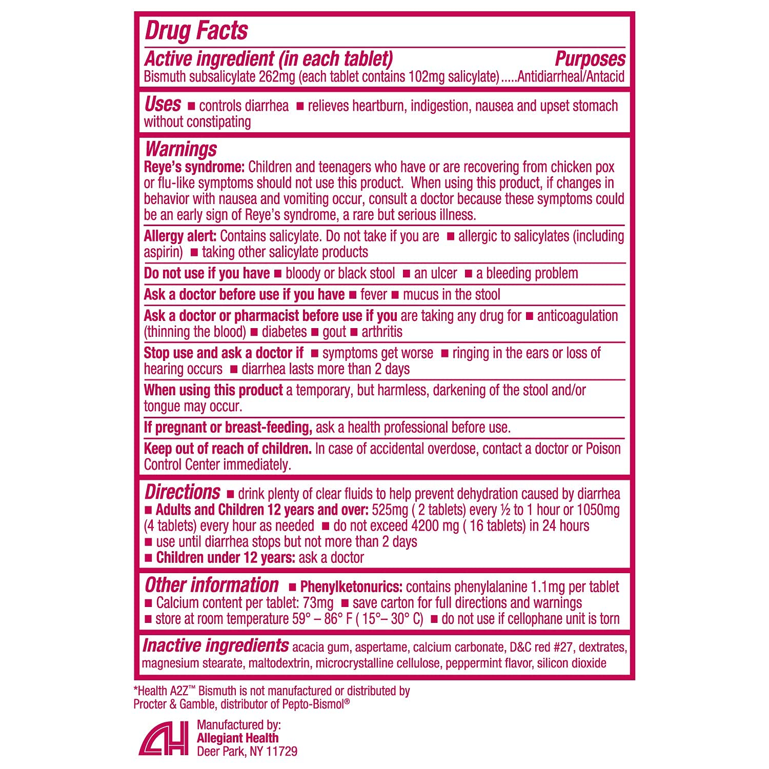 HealthA2Z® Bismuth | Bismuth Subsalicylate 262mg | Multi-Symptom Relief | (24 Pack (288 Tablets))