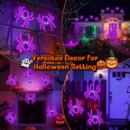 HappyAlley 3 Pack 9" Halloween Classics Twinkling LED Spiders, Hi-Vibrant Aluminum Frame Spiders Window Silhouette Lights, 234 Purple and 12 Green LED Lights, Holiday Indoor Outdoor Decoration