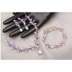 Enrwin 3Pcs Austrian Crystal Jewelry Set for Women, Necklace Dangle Earrings Link Bracelet Jewelry Set with Gold/Platinum/Gun Plated, Wedding Party Jewelry for Bridal Bridesmaid (Violet-Gold Plated)