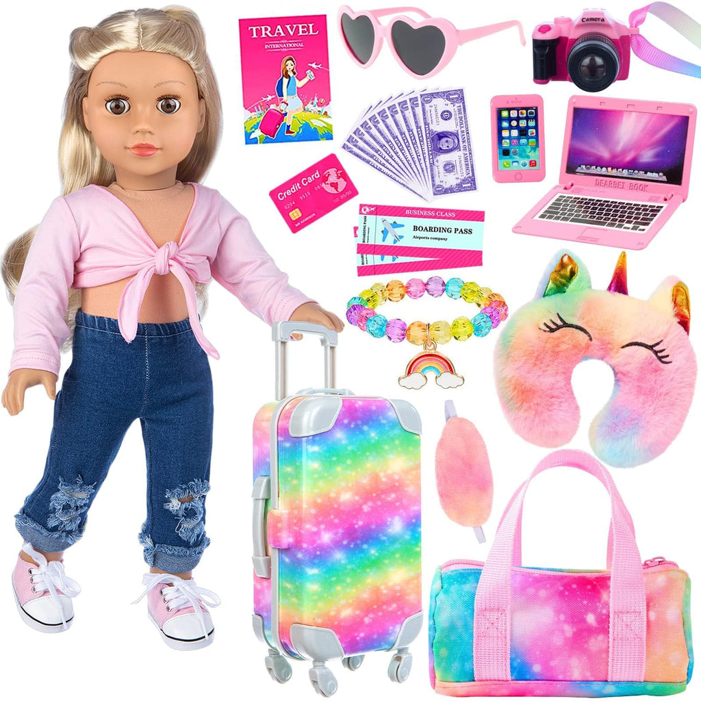 K.T. Fancy 23 PCS 18 Inch Girl Doll Accessories Suitcase Luggage Travel Set