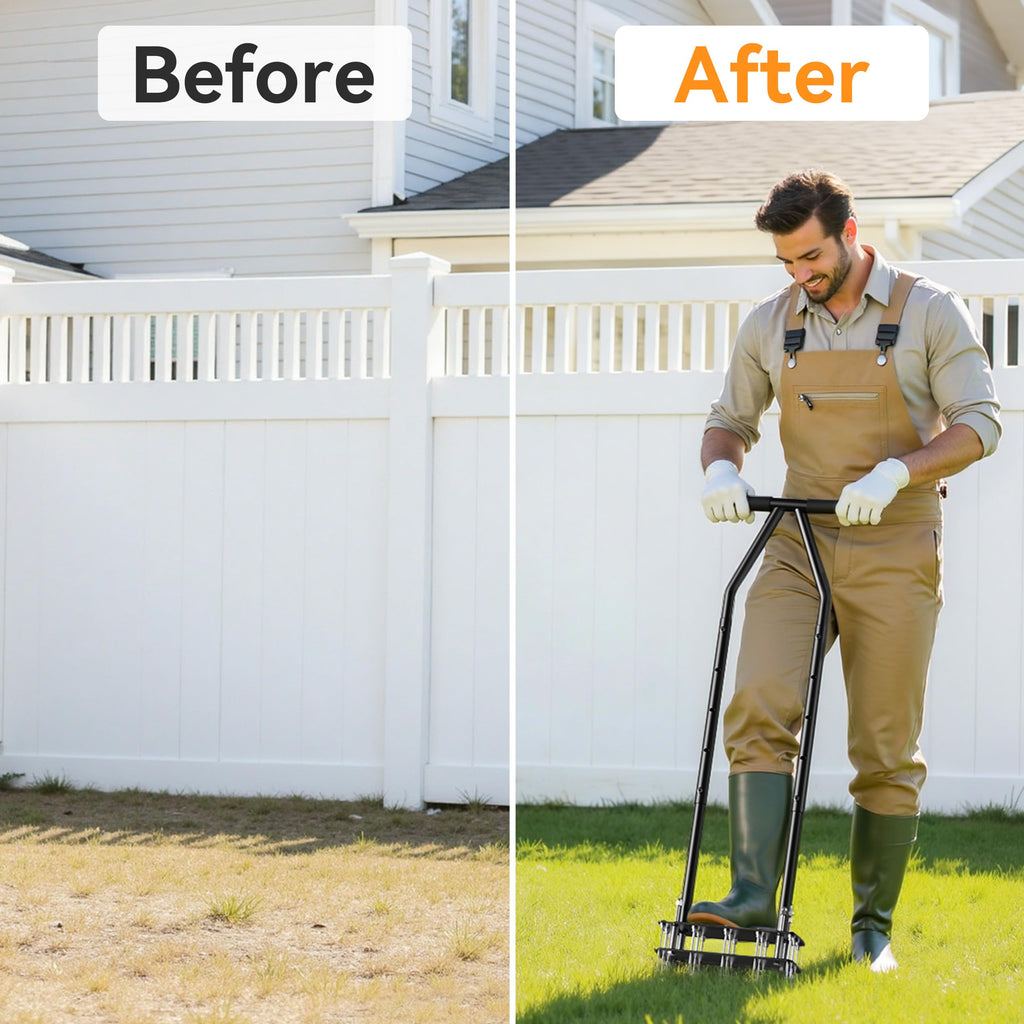 Knee-Friendly Lawn Aerator Tool, Spring Loaded Self-Cleaning Spike Aerator