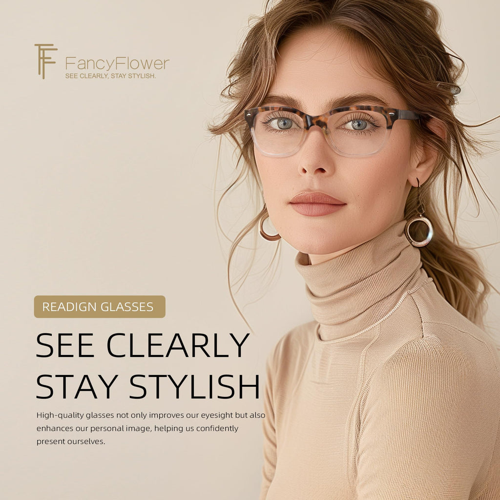 FancyFlower Square Reading Glasses for Women - Blue Light Blocking Reader - Amber Mist - Honey Crystal 2.0x