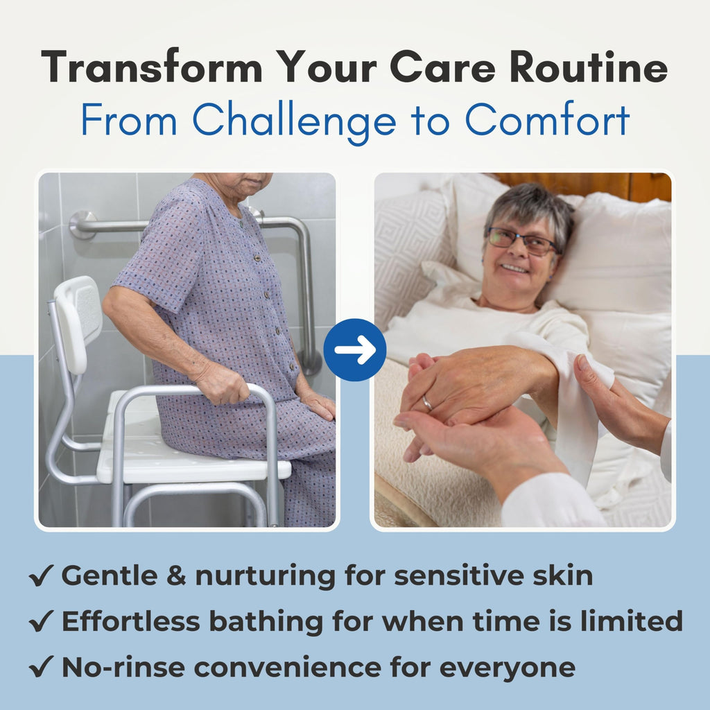Nurture Rinse Free Bathing Wipes for Adults w/Aloe | Waterless Cleansing for sensitive skin | Disposable Adult Body Bath Wet Wipe for Disabled Bedridden | 64 wipes