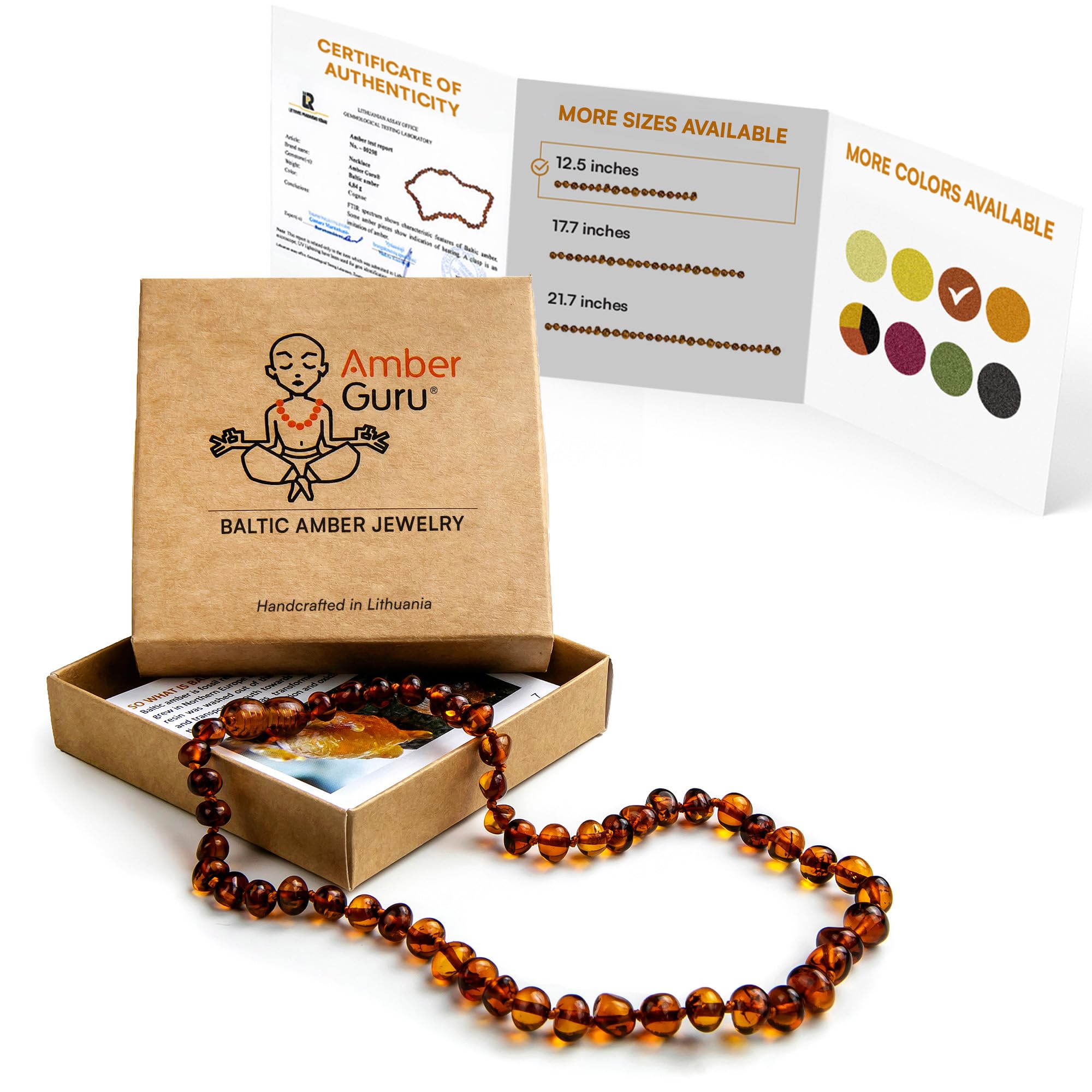 Baltic Amber Necklace - 12.5", Polished Beads, Cognac Color
