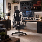 Kslysuty Desk Computer Gaming Chair - High Back Ergonomic Office Chair with Footrest and Lumbar Support, Swivel Comfy Home Gamer Video Game Chairs with Pocket Spring Cushion for Adults (White Leather)