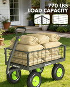 WORKPRO Large Heavy Duty Garden Cart 770 lb, 2-in-1 Convertible Utility Wagon with Removable Sides, 180° Tow Handle for ATV or Lawn Tractor, 270° Steering, Extra Large Yard Cart with All Terrain Tires