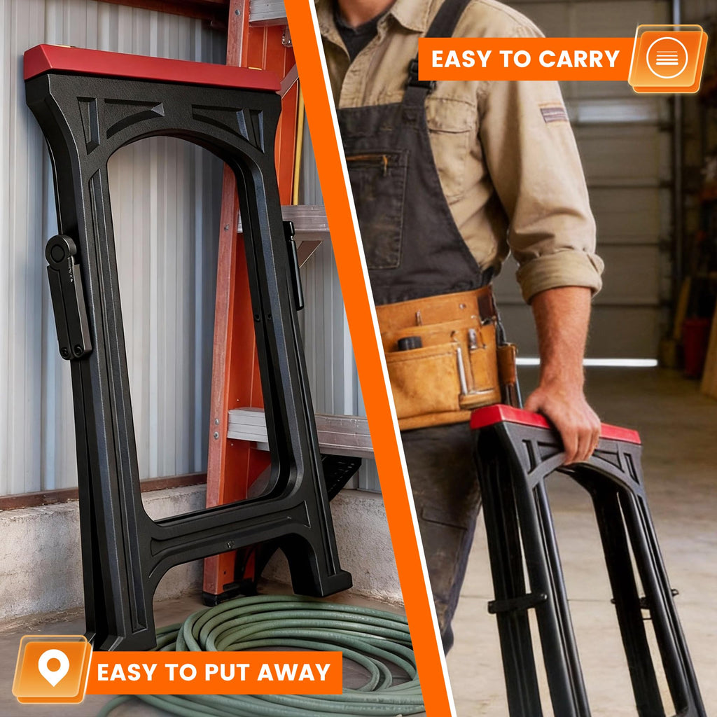 ZYJOYY Saw Horses 2 Pack, Folding Plastic Sawhorse, 700 LBS/Pair Capacity, 2.3" Folded for Easy Carry & Storage