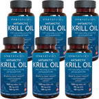 Viva Naturals Antarctic Krill Oil 1250 mg, Omega 3 EPA DHA and Astaxanthin, Joint Support and Brain Supplement with Antioxidant Properties, No Fishy Aftertaste (Pack of 6)