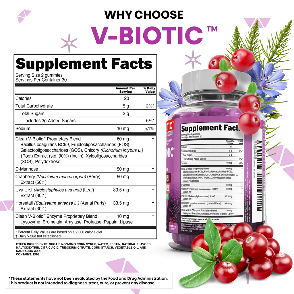 Clean Nutra Vbiotic Gummies, Cranberry, Horsetail, D-Mannose, UVA-Ursi, Probiotic Blend, Enzyme Blend, 60 Count (2)