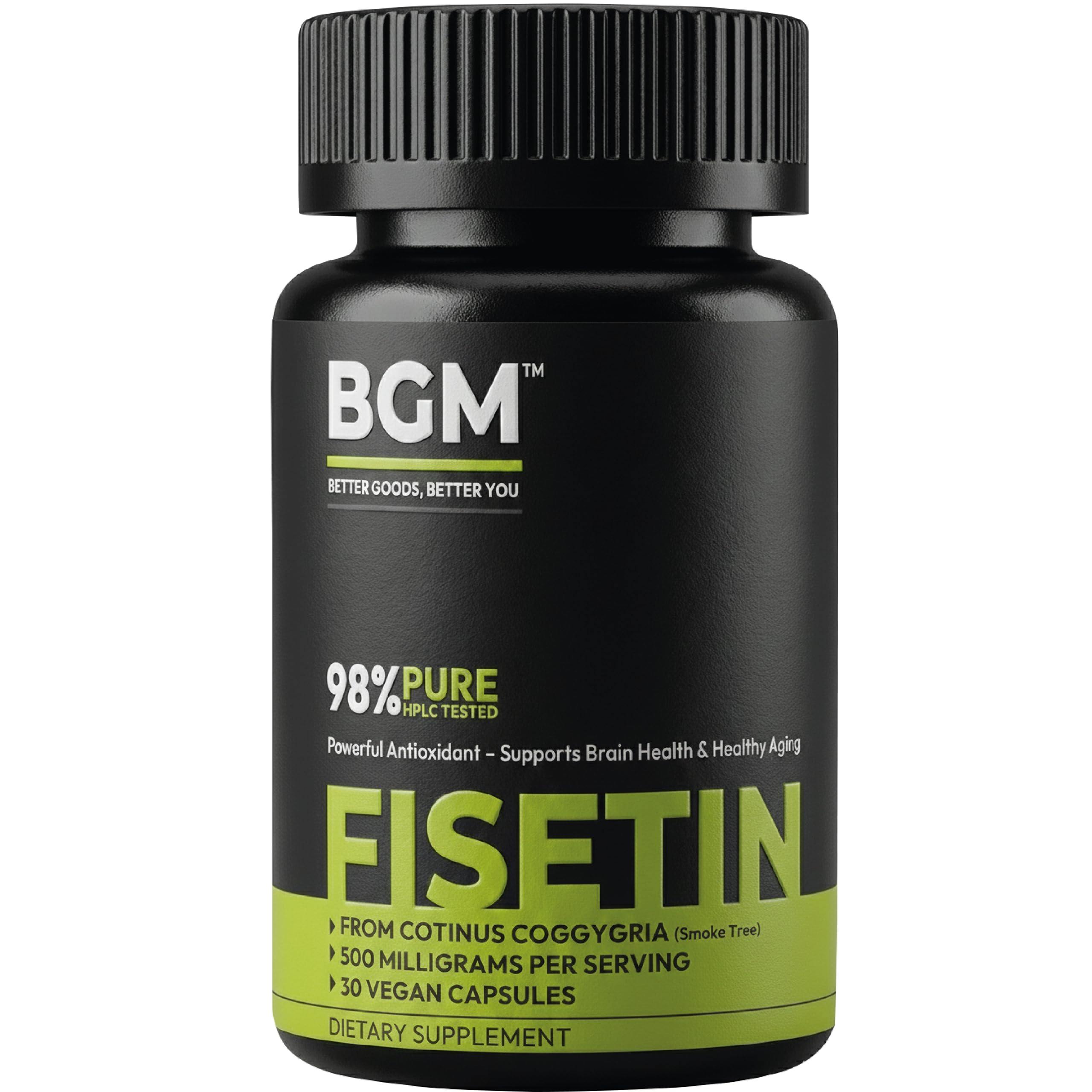BGM Fisetin 500mg Supplement | Cotinus Coggygria (Smoke Tree) Extract | 98% Pure Flavonoid | Antioxidant Support | Vegan Capsules | 30 Count