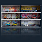 1/64 Scale Cars Display Case: Toy Car Parking Garage with LED Light Compatible with Hot Wheels, FoamBoard Storage Display for Matchbox with Acrylic Cover (Shattering World)