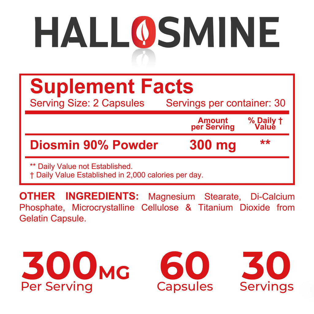 Hallusa Natural Diosmin Circulation - Support for Circulation and Veins - DIOSMIN - DIOSMINE- DIOSMINA - Circulation & Vein Support Supplement