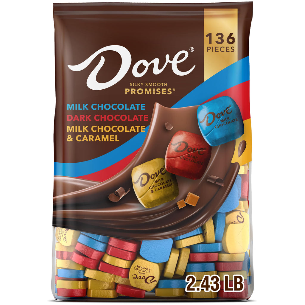 DOVE PROMISES Milk Chocolate, Dark Chocolate and Milk Chocolate & Caramel Assorted Chocolate Candy, 136 Ct Bulk Bag