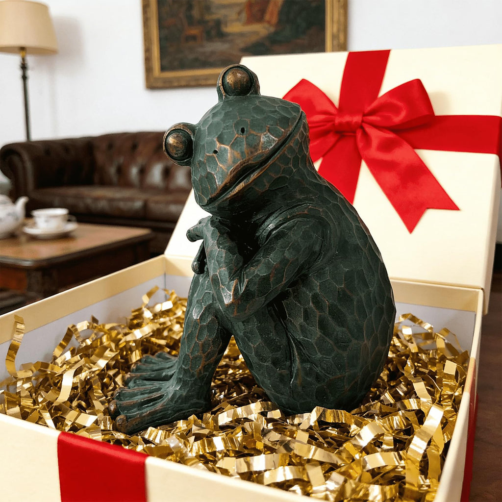 ResinHaven Vintage Verdigris Meditating Frog Garden Statue, 9.8" H