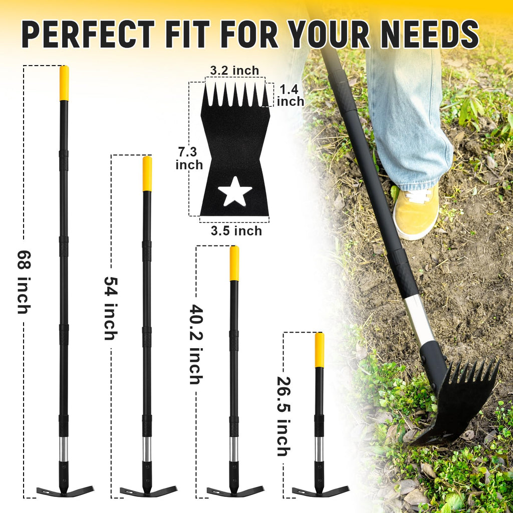 BlumeTrec 2-in-1 Weed Rake and Garden Hoe, 68" Weed Puller Tool with Long Handle, Manual Weeds Remover, Heavy Duty Stand Up Weeder Uprooting Weeding Pull Tool for Garden Yard Lawn Patio