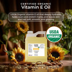 Organic Vitamin E Oil Bulk - 32oz USDA Certified 100% All Natural Plant Based - Light and Unscented Great for Scars After Surgery - For Face, Skin and Nails - Anti-Aging, Reduce Appearance of Wrinkles