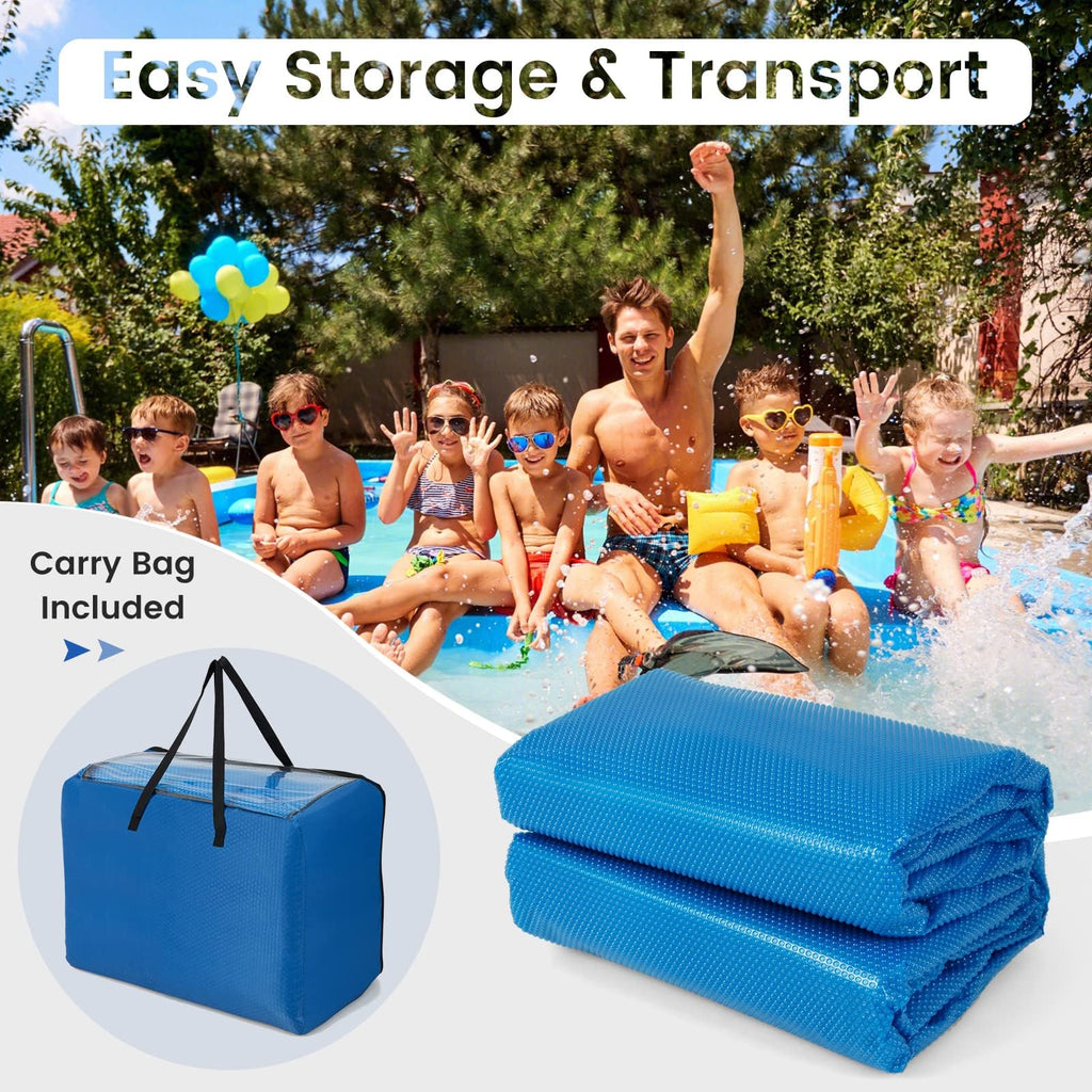 Goplus Pool Cover, 12 x 24 FT Solar Blanket 12 Mil with Carrying Bag for In-Ground and Above-Ground Swimming Pools, Rectangle Hot Tub SPA Thermal Blanket, Blue Bubble