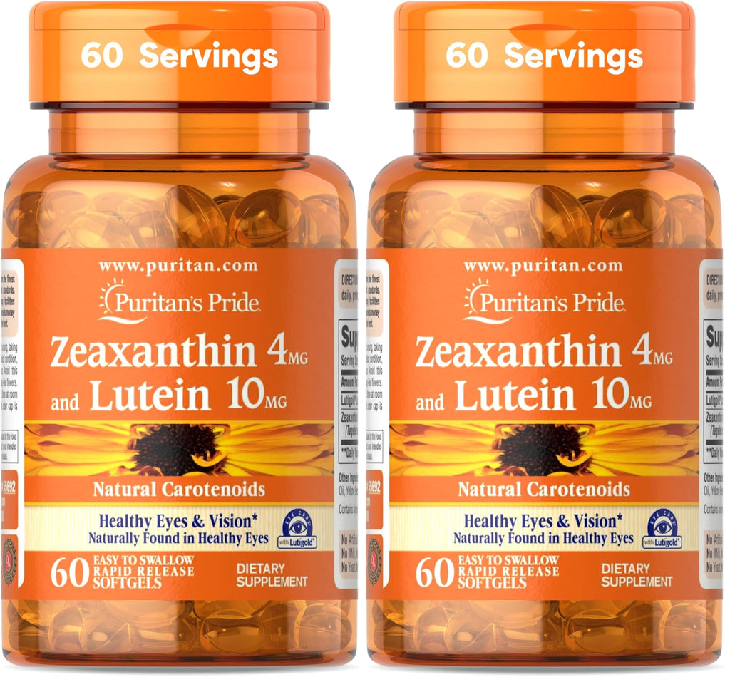 Puritan's Pride Zeaxanthin 4mg with Lutein 10mg, Supports Healthy Eyes and Vision*, 60 ct (Pack of 2)