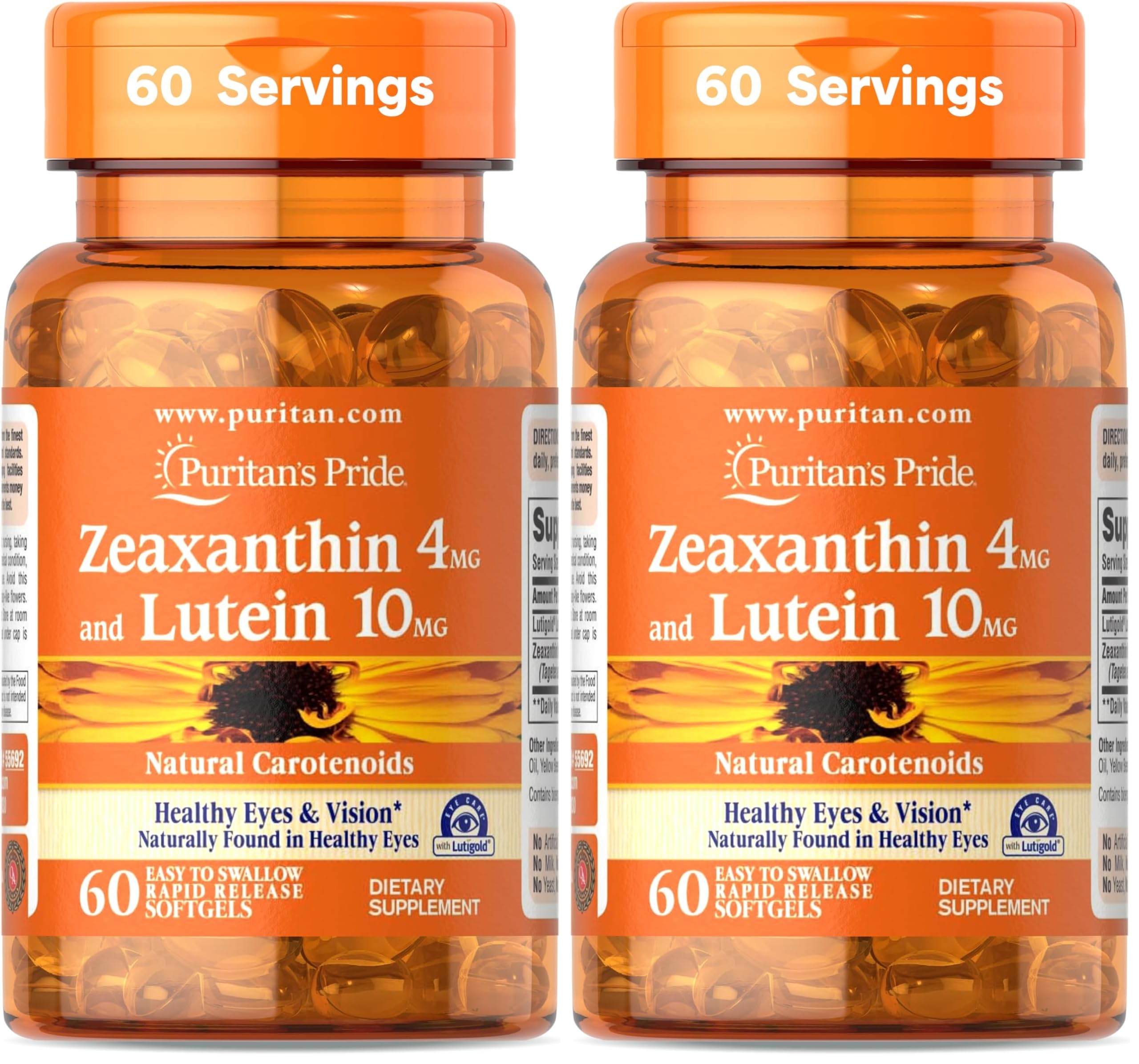 Puritan's Pride Zeaxanthin 4mg with Lutein 10mg, Supports Healthy Eyes and Vision*, 60 ct (Pack of 2)