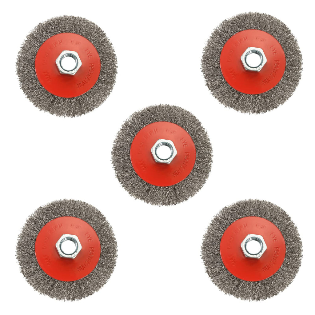 AUPREX 5 Pack 4 Inch Coarse Crimped Wire Wheel Brush for Angle Grinder with 5/8 Inch-11 Threaded Arbor - 0.014 Inch Carbon Steel Wire -Light Duty Conditioning for Metals
