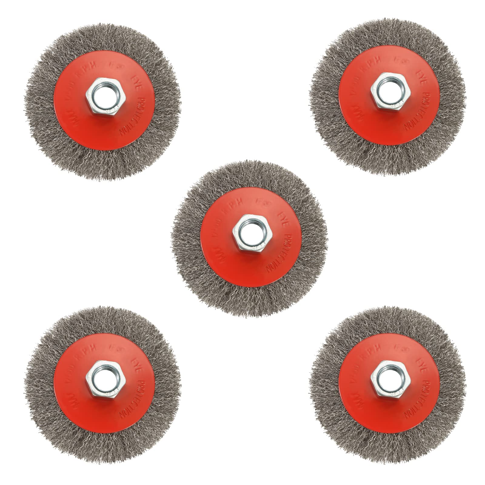 AUPREX 5 Pack 4 Inch Coarse Crimped Wire Wheel Brush for Angle Grinder with 5/8 Inch-11 Threaded Arbor - 0.014 Inch Carbon Steel Wire -Light Duty Conditioning for Metals