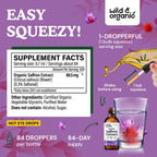 Wild & Organic Saffron Supplements 88.5 mg - Mood, Brain & Vision Support - Liquid Saffron Drops - Add to Tea - Crocus Sativus Herb Extract - Vegan, Sugar & Alcohol-Free Tincture - 2 fl oz