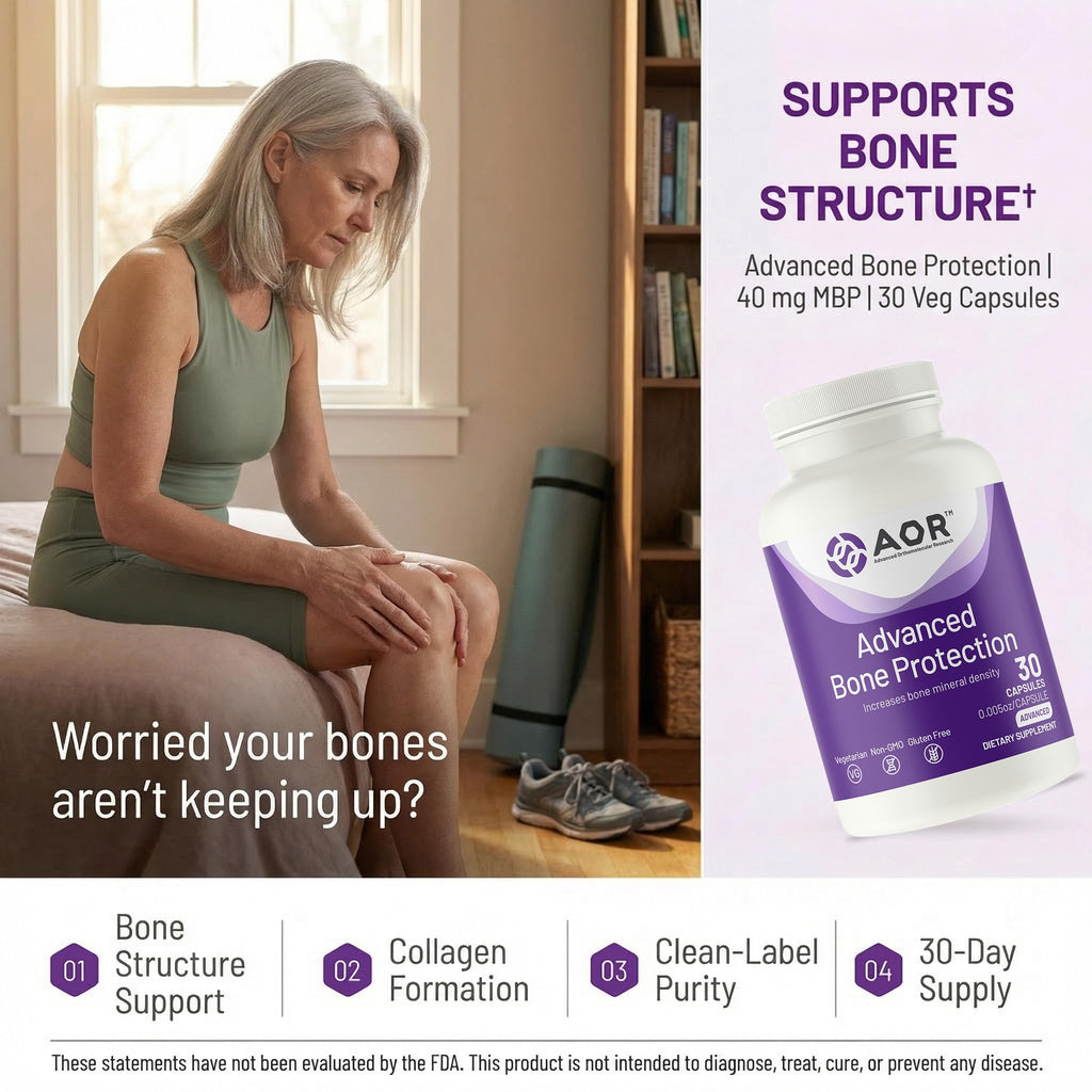 AOR Advanced Bone Protection 40mg MBP – 30 Vegetarian Capsules, 30-Day Supply for Bone Mineral Density & Collagen Formation, Daily Nutritional Support