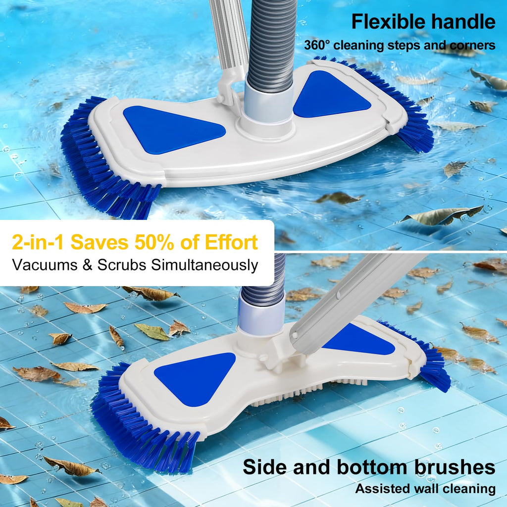 Weighted Pool Vacuum Head with Side Brushes, 13.5" Deluxe Manual Pool Cleaner Head, Fit for 1.25" and 1.5" Hose, Professional Cleaning All Surfaces for Above Ground & Inground Pools, Vinyl Liner Safe