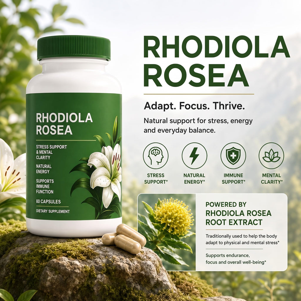 Shileoo Rhodiola Rosea Organic Supplement—Adapted Herbal Formula Helps Relieve Stress, Improve Mental Clarity, Focus, Replenish Natural Energy, and Boost Immunity—Non-GMO, 60 Capsules
