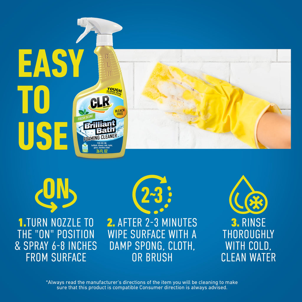 CLR Brilliant Bath Foaming Bathroom Cleaner Spray - Dissolves Calcium, Lime, and Soap Scum - Fresh Scent, 26 Ounce Bottle (Pack of 4)