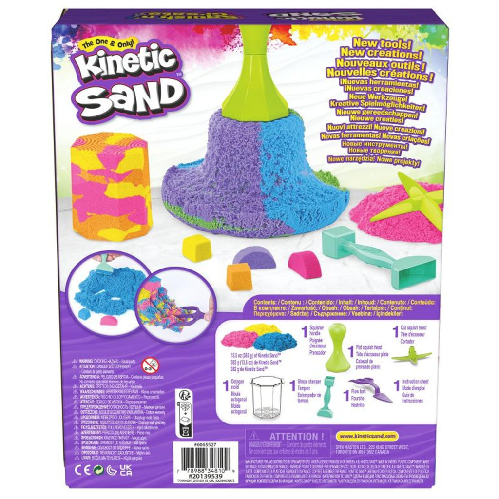 Kinetic Sand, Squish N’ Create Playset with 13.5oz Blue, Yellow & Pink Play Sand, 5 Tools, Sensory Toys for Kids Ages 3 and up