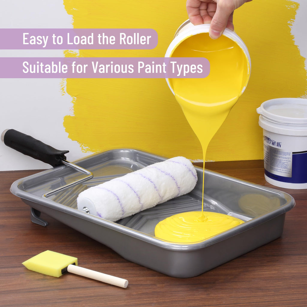Bates- Paint Tray Set, 9 Inch, 12 pcs, 1x 9 Inch Paint Roller Tray, 10x Disposable Tray Liners & 1x Roller Frame