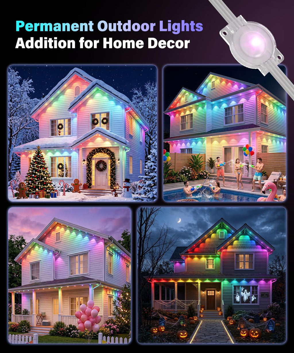 AMANEER Permanent Outdoor Lights for House, 200ft RGB Christmas LED Light