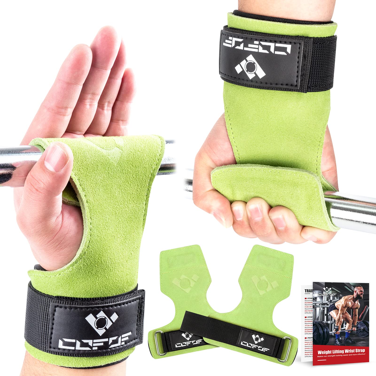 COFOF Weight Lifting Wrist Strap,Double Layer Leather Weightlifting Wrist Strap for Deadlift and Powerlifting, Adjustable Neoprene Padded Gym Workout Lifting Wrist Hooks for Men/Women(Pair)