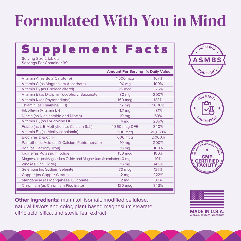 BariMelts Bariatric Multivitamin with Iron, 60 Fast-Dissolving Tablets (1-Month Supply), Sugar-Free Bariatric Vitamins for Women, Natural Fruit Flavor