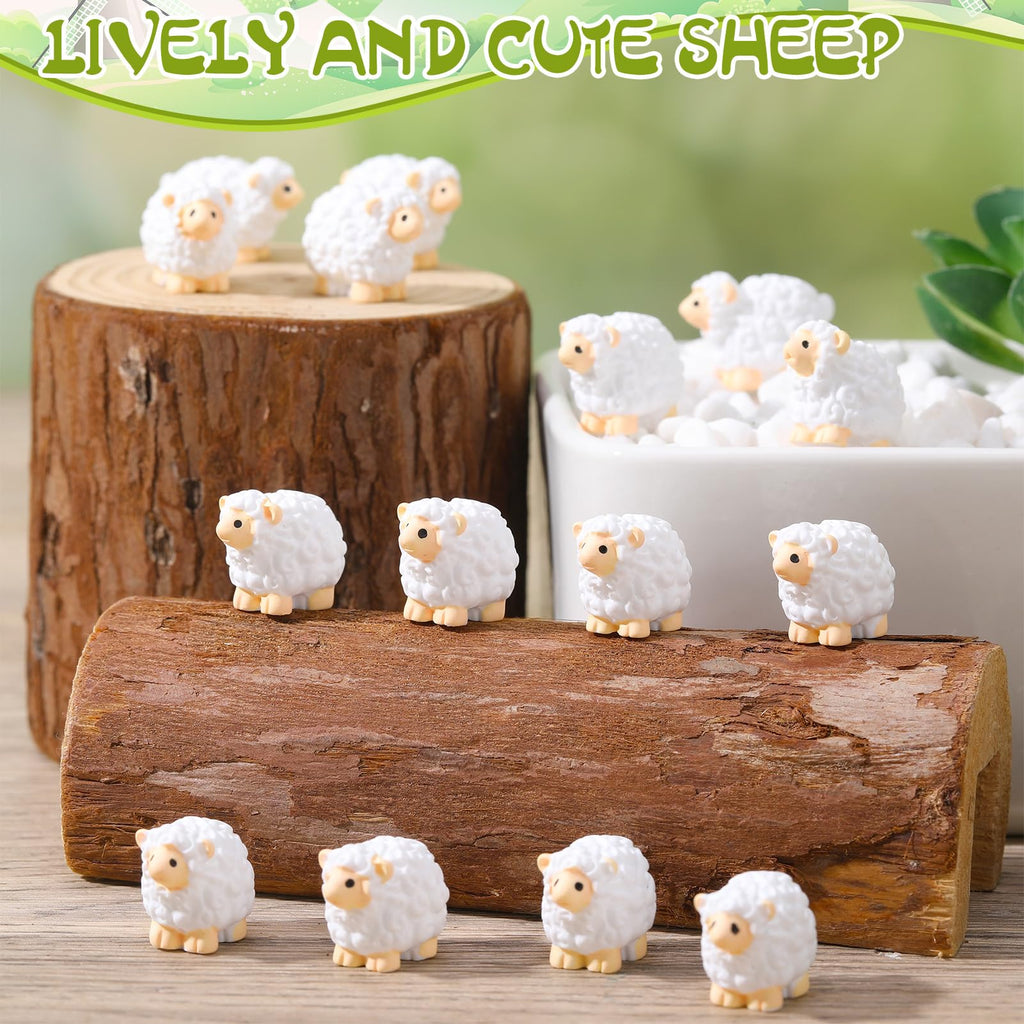 Guiqulai 100pcs Mini Resin Sheep Figurines Garden Decor Ornaments（White）