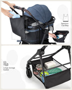 OJCME 3 in 1 Pet Carrier Stroller with Detachable Carrier, Foldable Dog & Cat Stroller for Small/Medium Dogs up to 33 lbs, Large Storage Bag, Full Window Mesh, One-Touch Dual Brake, Car Seat