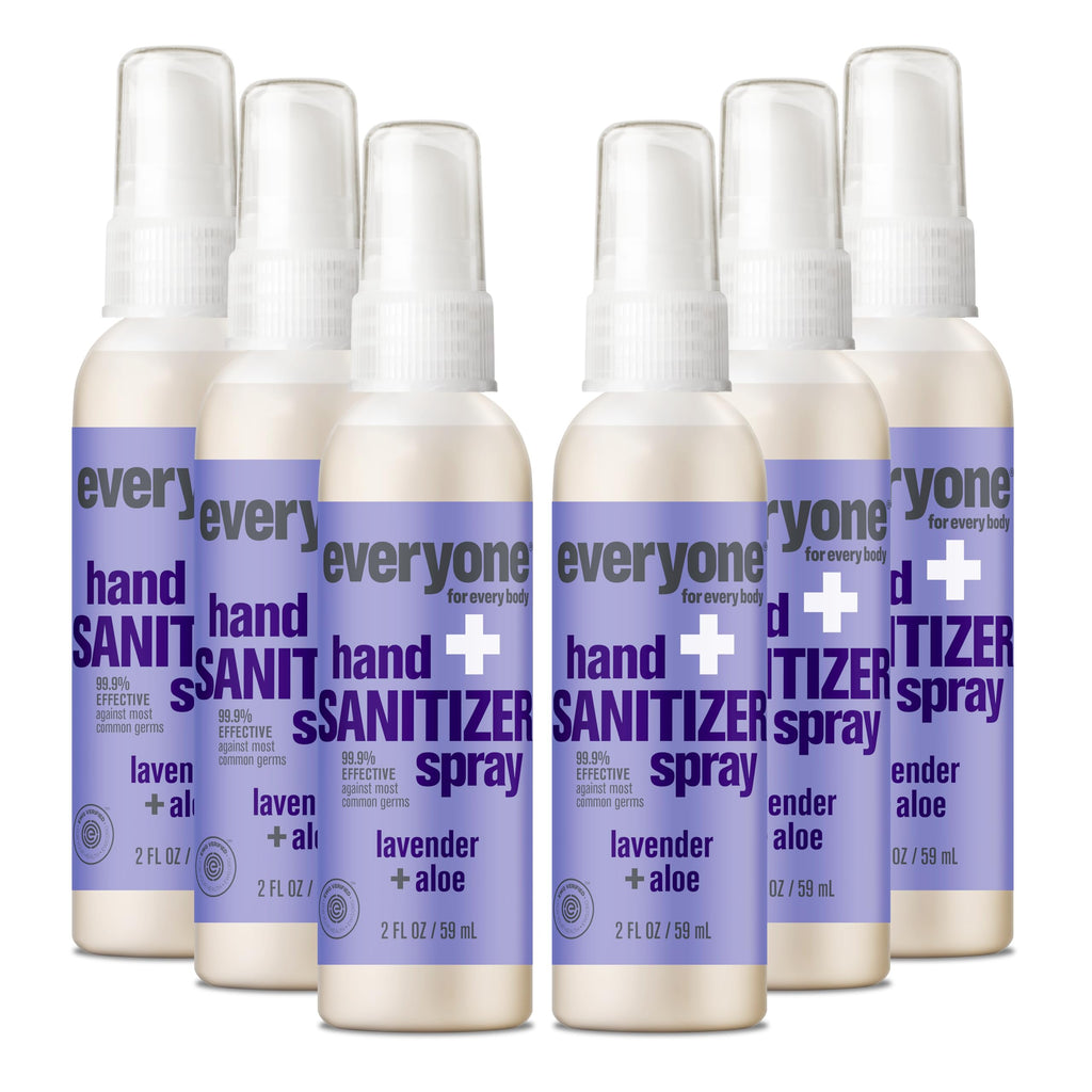 Everyone Hand Sanitizer Spray, 2 Fl Oz (Pack of 6), Lavender and Aloe, Made with Sugarcane Derived Alcohol with Essential Oils, TSA friendly