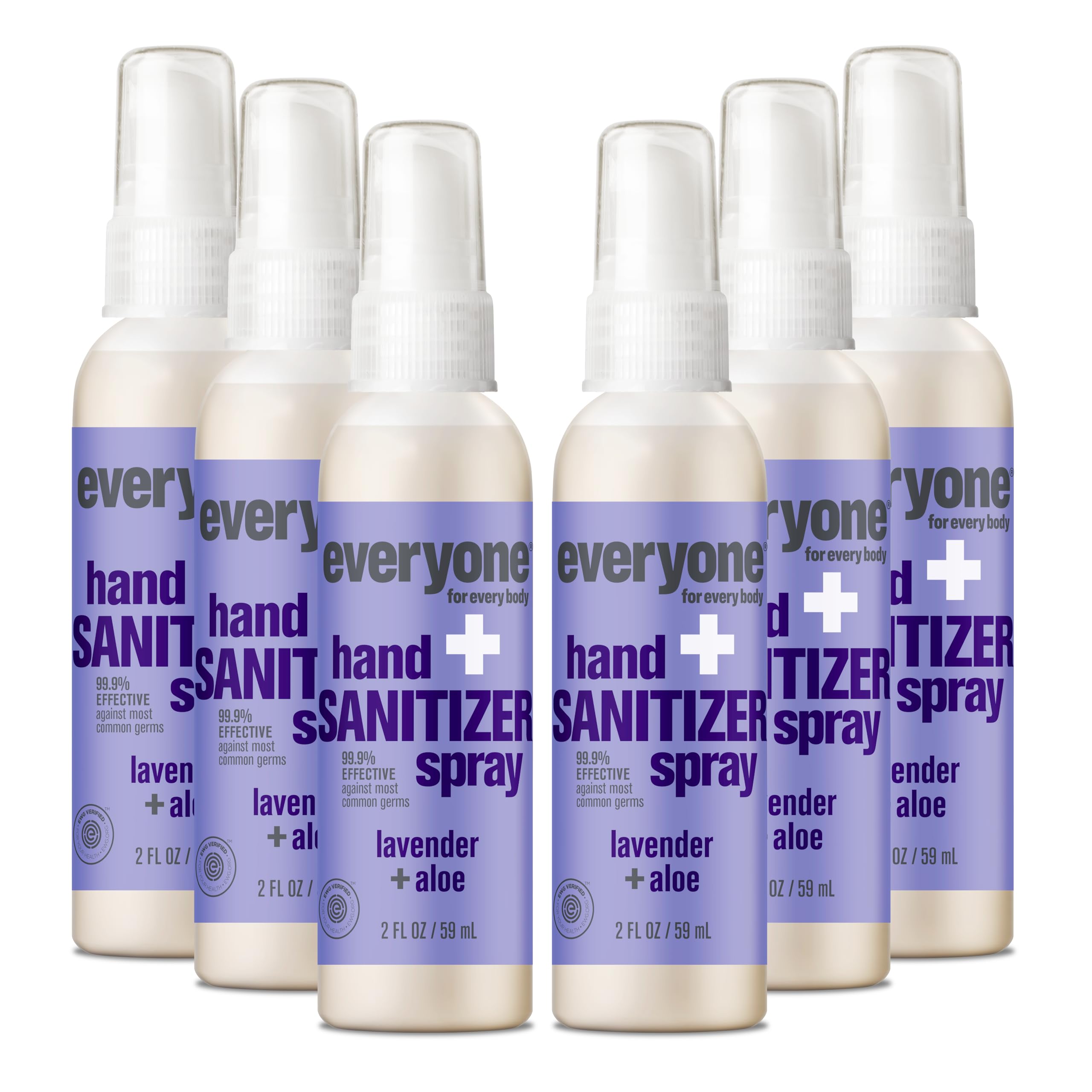 Everyone Hand Sanitizer Spray, 2 Fl Oz (Pack of 6), Lavender and Aloe, Made with Sugarcane Derived Alcohol with Essential Oils, TSA friendly