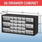 Akro-Mils 26-Drawer Plastic Drawer Storage Cabinet for Garage Organization, Bead Organizer, Building Bricks Storage, Teacher Toolbox, Makeup Organizer, 20" W x 6" D x 10" H, 10124 White