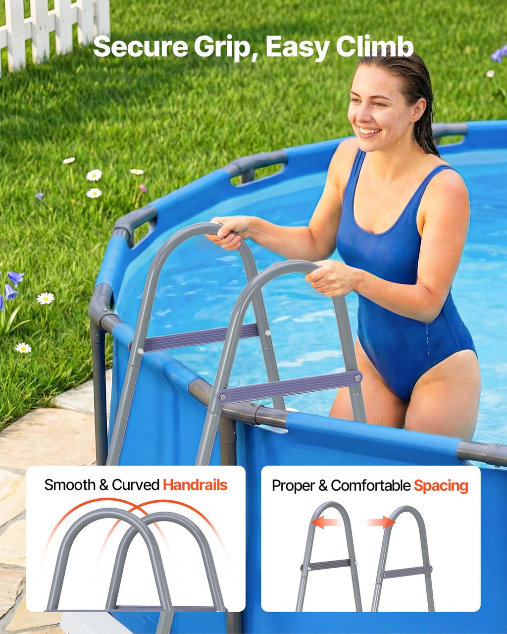 VEVOR Above Ground Pool Ladder, 4-Step Steel A-Frame Swimming Pool Stairs for 48 in High Wall, 300 lbs Capacity Entry/Exit Steps with Secure Non-Slip Sturdy Wide Step, Easy Setup, Gray & White