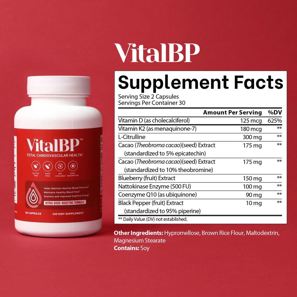 VitalBP - 2 Pack - Support for Normal Blood Pressure - Supports Blood Flow & Arteries - with CoQ10, L-Citrulline, and K2 & D3-60 Capsules