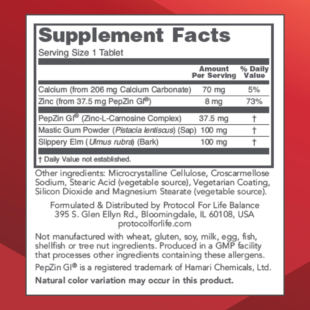 Protocol for Life Balance GI Guard - for Gastric Health & Comfort - with PepZin GI - Digestive Gut Support - Non-GMO & Vegan - 60 Tablets