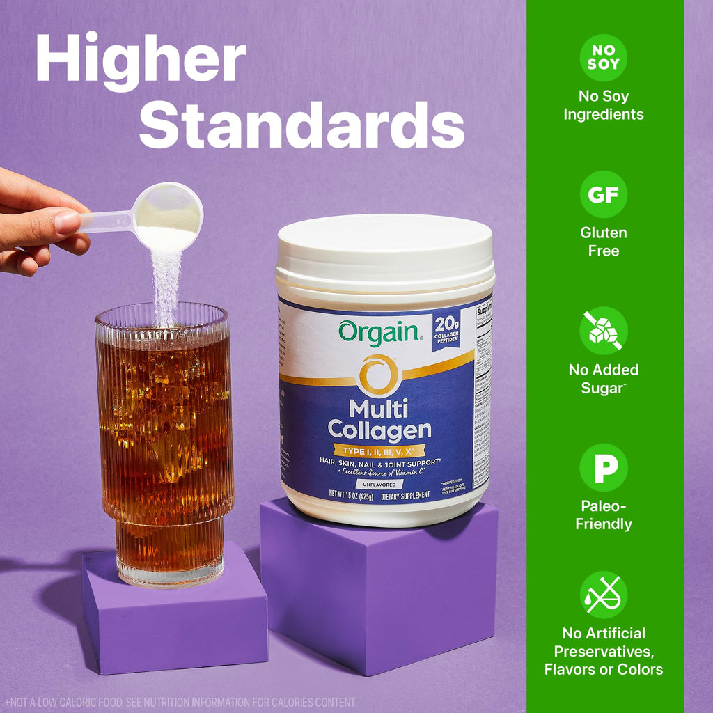 Orgain Hydrolyzed Multi Collagen Powder for Women & Men, 20g Collagen ...