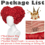 Wiggy Mermaid Red Heart Queen Wig Costume Women and Crown Cosplay Girls Pre-styled Fluffy Short Curly Halloween Anime Cosplay Party Wigs with Cap One Size